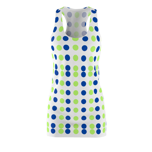 Women's Cut & Sew Racerback Dress "Blue-Lime Polka Dot"