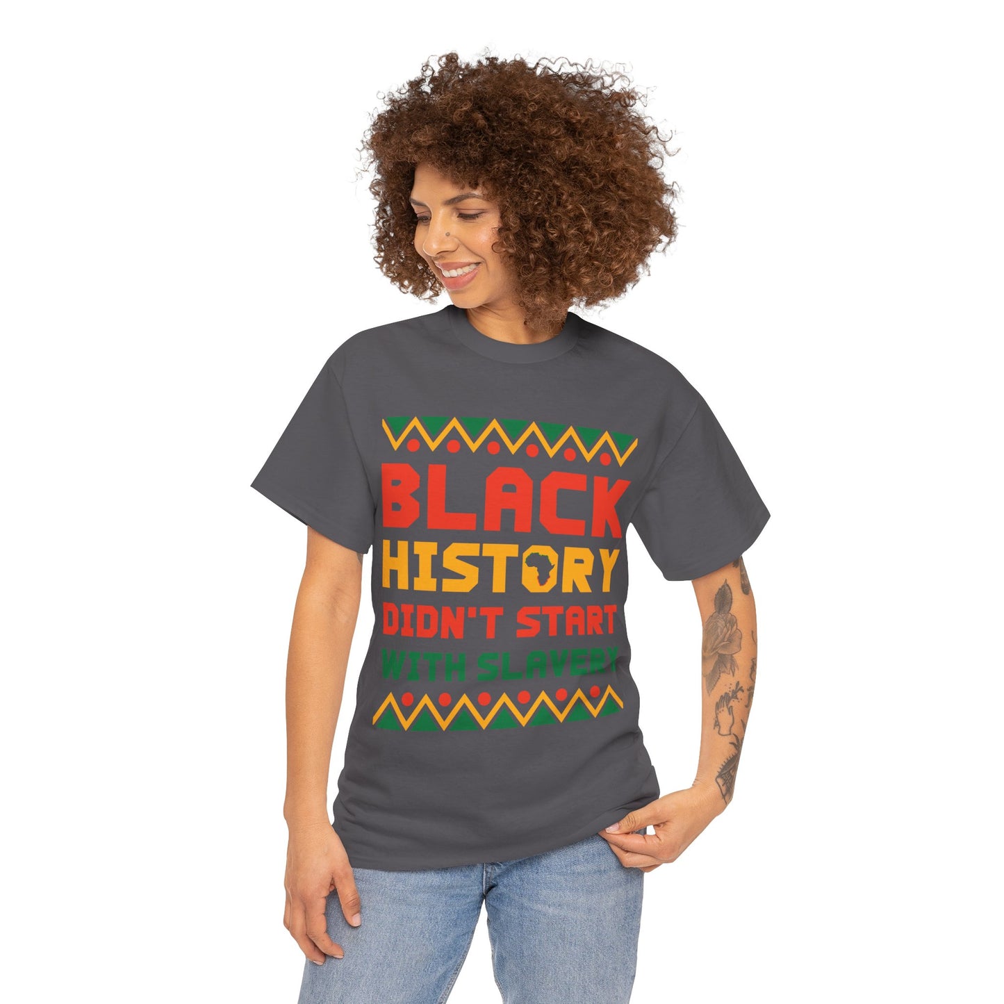 Camiseta unisex de algodón pesado "La historia negra no comenzó"