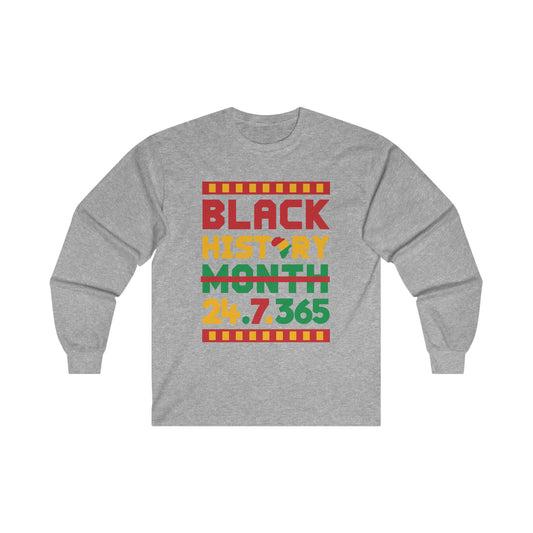 Camiseta unisex de manga larga ultra algodón "Black History 24.7.365"