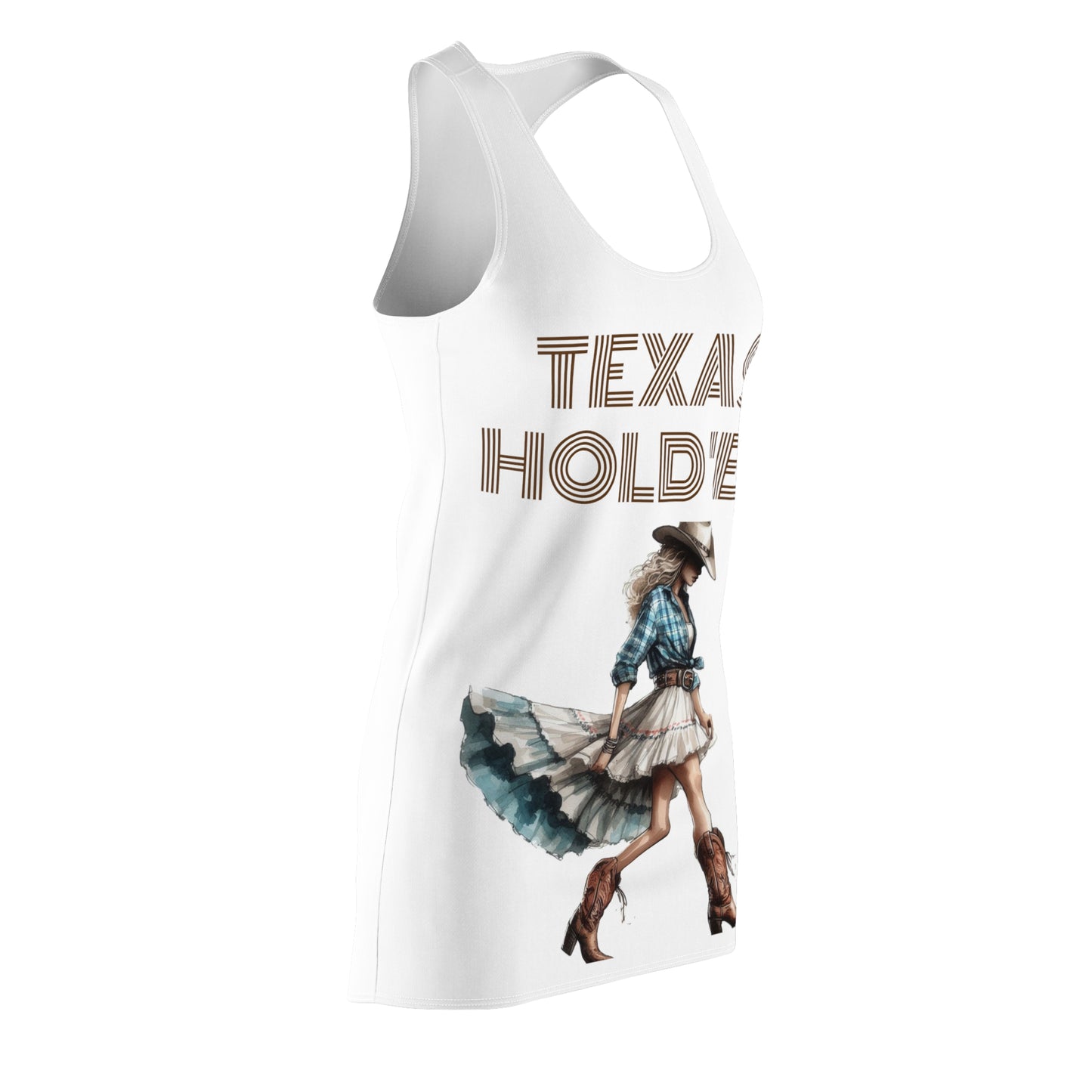 Cut & Sew Racerback Dress "Texas Hold 'Em I - White”